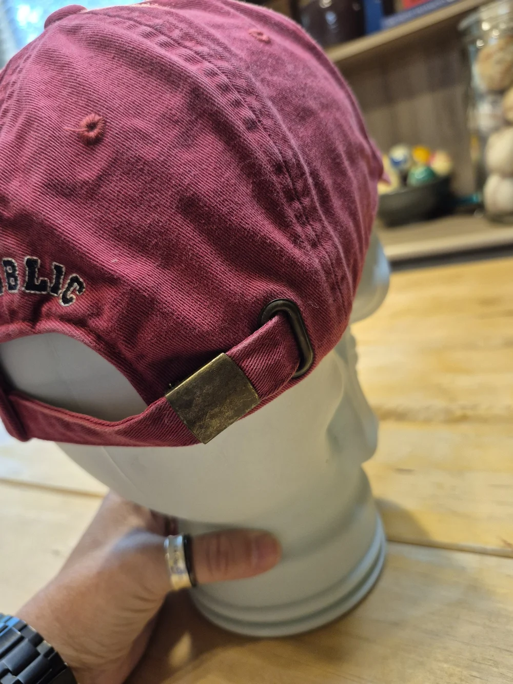 Banana Republic Red Baseball Cap with Navy Shield 'B' Patch